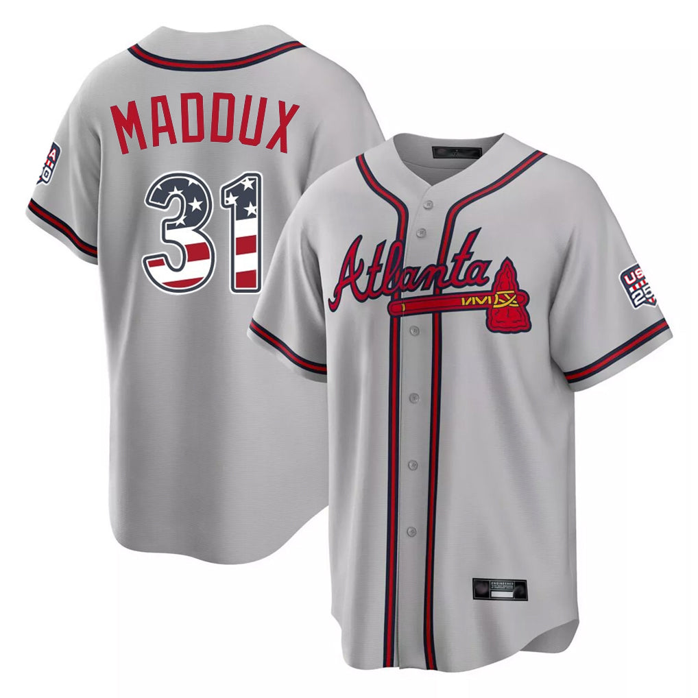 A.Braves #31 Greg Maddux Player Gray USA 250 Fourth Of July Limited Home Game Gdoa250Ys Stitched Jerseys