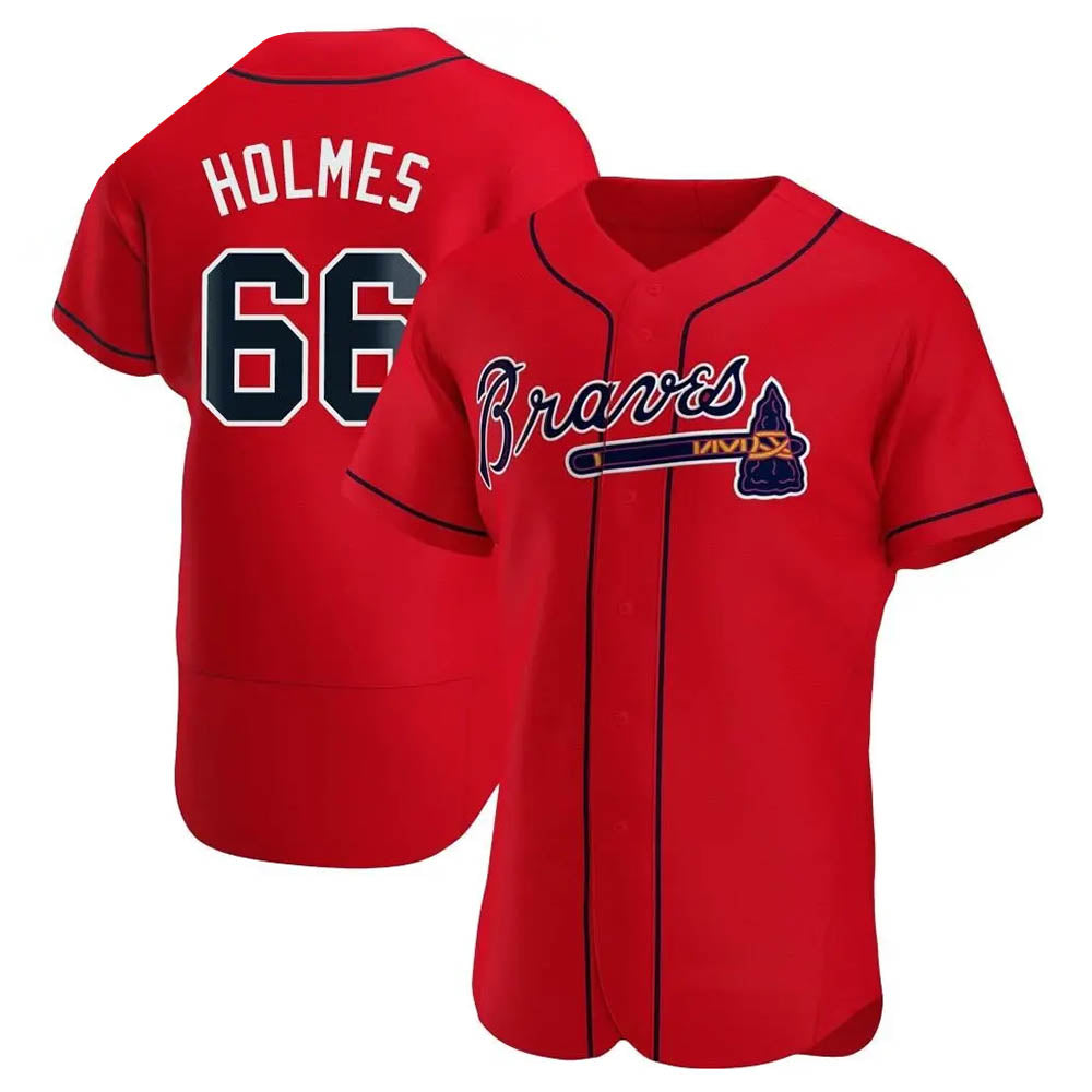 A.Braves #66 Grant Holmes Player Red Authentic Alternate Stitched Jerseys
