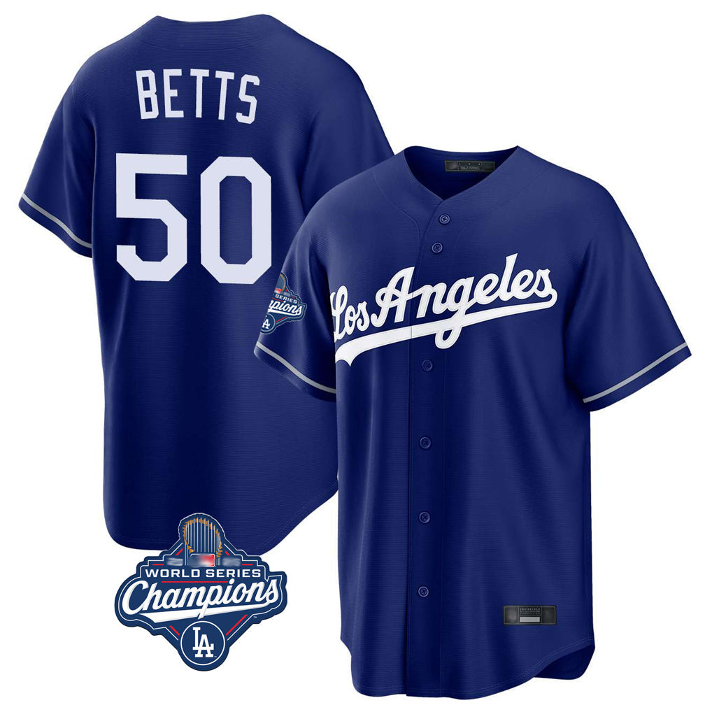 LA.Dodgers #50 Mookie Betts Player Royal World Series Meet Game Gdoa Stitched Jerseys