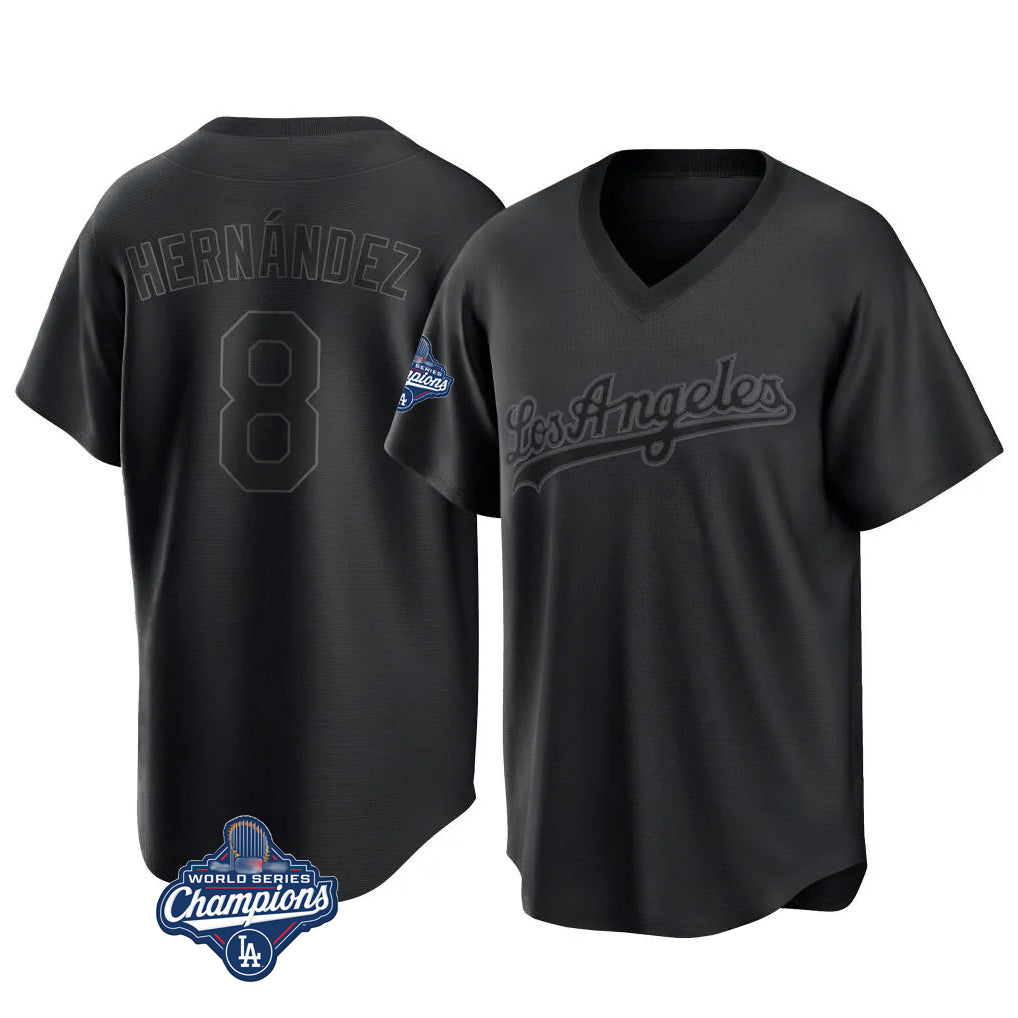 LA.Dodgers #8 Enrique Hern¨¢ndez Player Black World Series Meet Pitch Fashion T-shirt Gdoa Stitched Jerseys