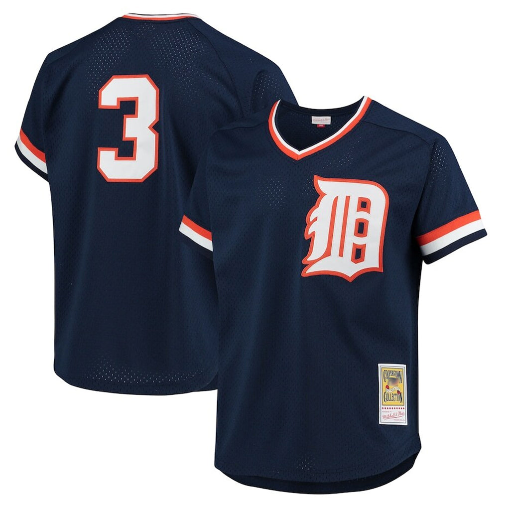 D.Tigers #3 Alan Trammell Player Navy Mitchell & Ness 1984 Mesh Batting Practice  T-shirt Gdoa Stitched Jerseys