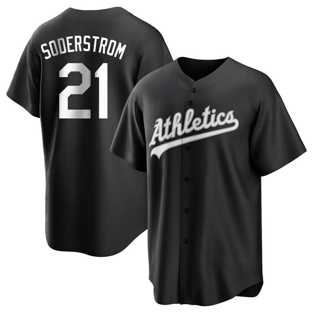 Athletics #21 Tyler Soderstrom player Black&White Replica Stitched Jersey