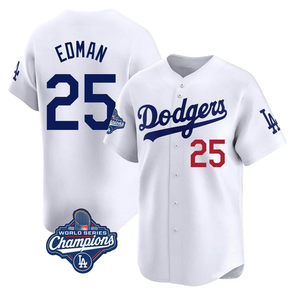 LA.Dodgers #25 Tommy Edman Player White World Series Meet Limited Home Gdoa Stitched Jerseys