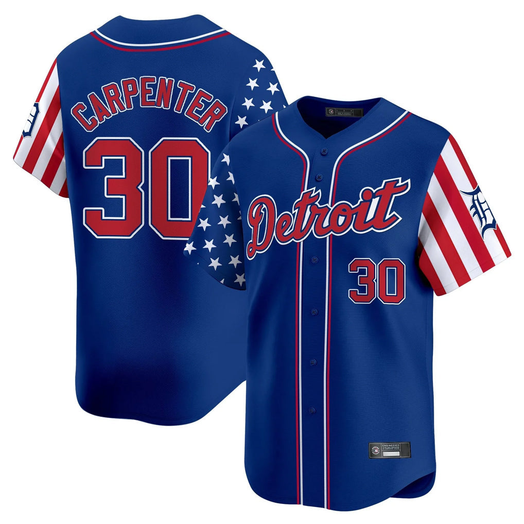 D.Tigers #30 Kerry Carpenter Player Royal Independence Day Vapor Premier Limited Gdoa Stitched Jerseys