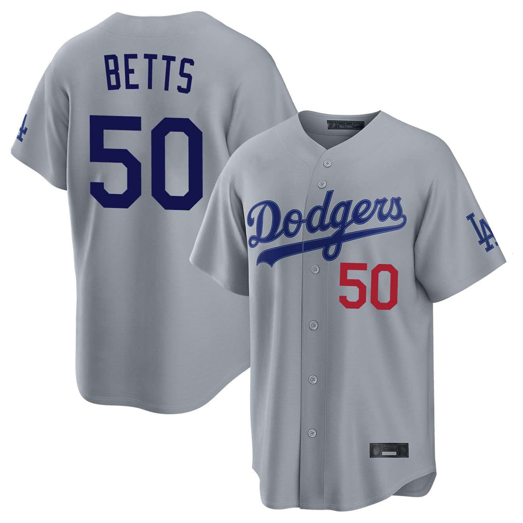 LA.Dodgers #50 Mookie Betts Player Gray Game Home Gdoa Stitched Jerseys