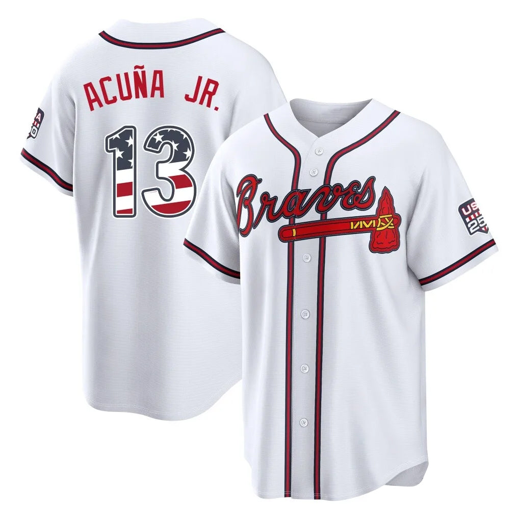 A.Braves #13 Ronald Acuna Jr Player White USA 250 Fourth Of July Limited Home Game Gdoa250Ys Stitched Jerseys