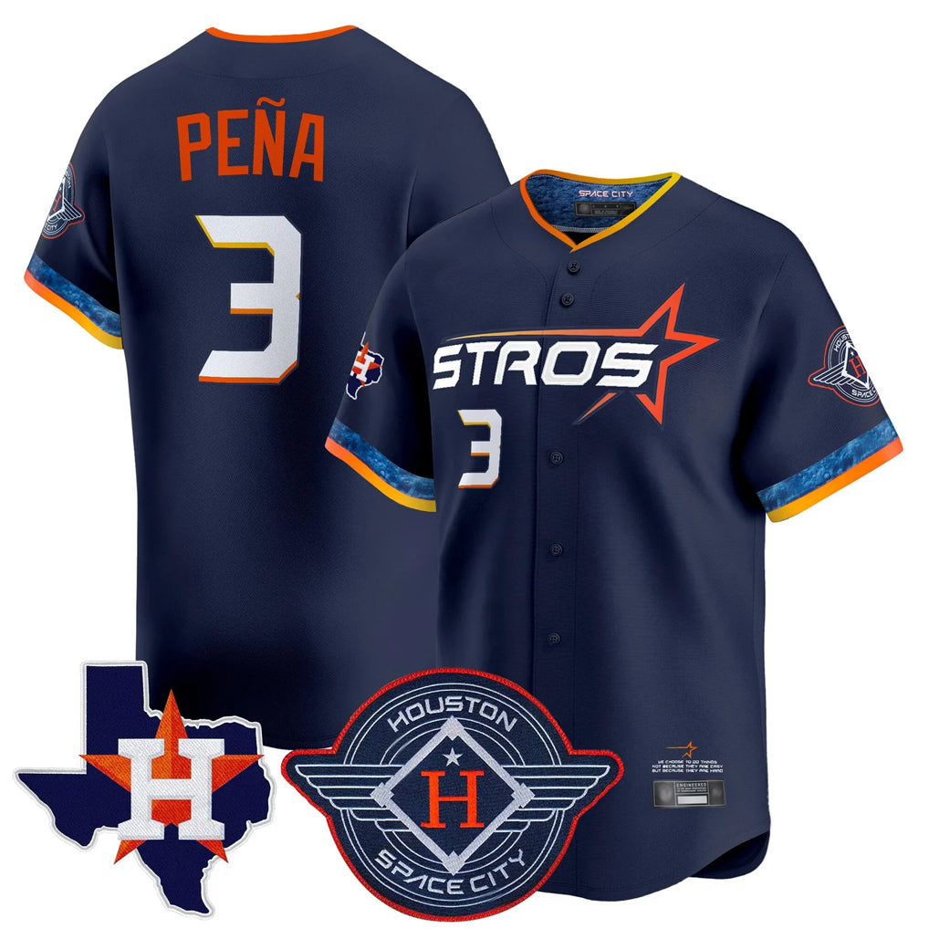 H.Astros #3 Jeremy Pena Player Navy City Connect Texas Patch Vapor Premier Limited Home Gdoa Stitched Jerseys