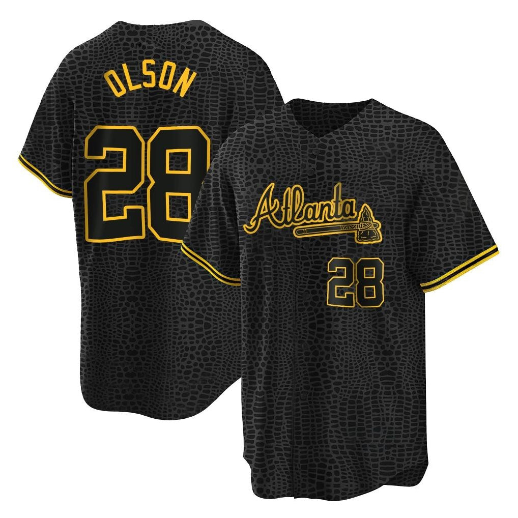 A.Braves #28 Matt Olson Player Black Snake Skin City Home Game Gdoa Stitched Jerseys