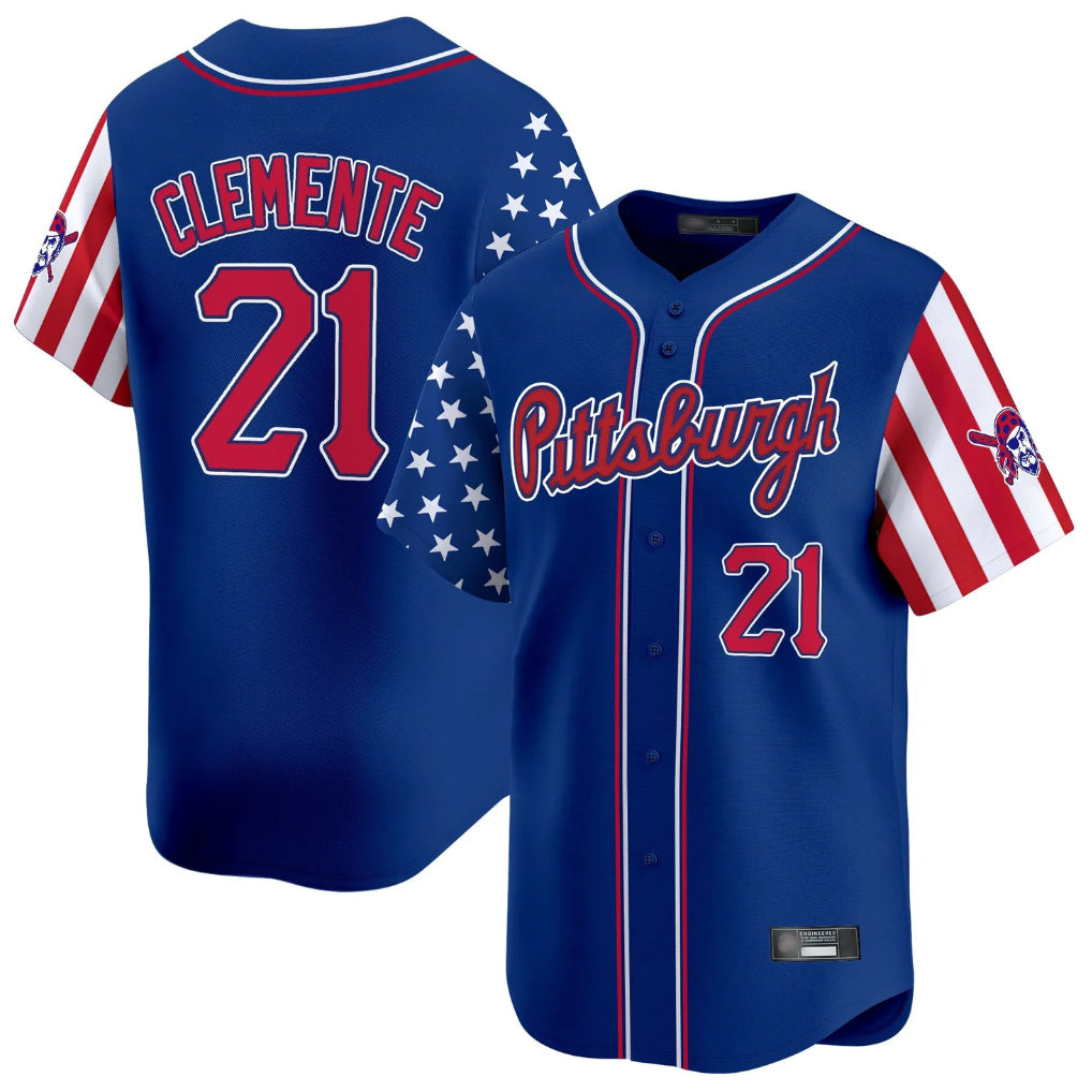 P.Pirates #21 Roberto Clemente Player Royal 2025 Independence Day Vapor Premier Limited Stitched Jerseys