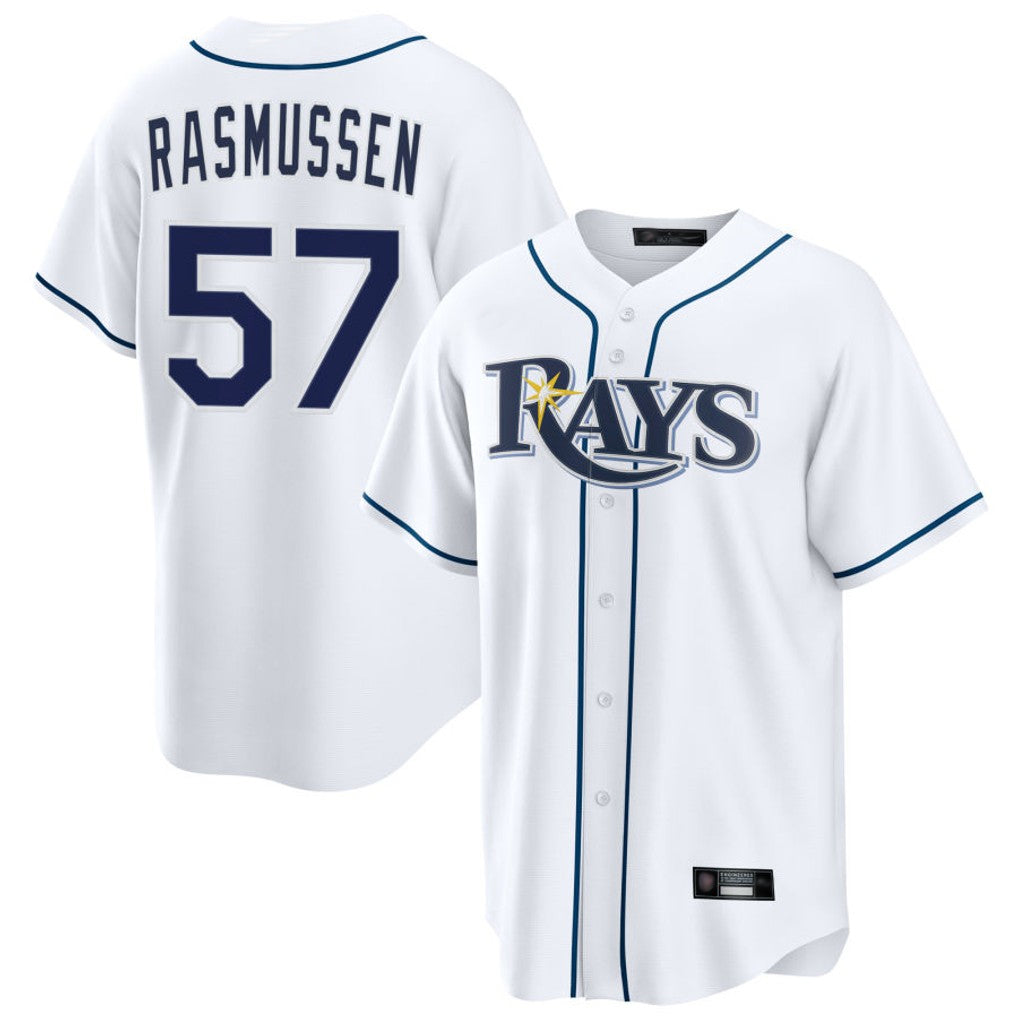 T.Bay Rays #57 Drew Rasmussen Player White Home Game Stitched Jerseys