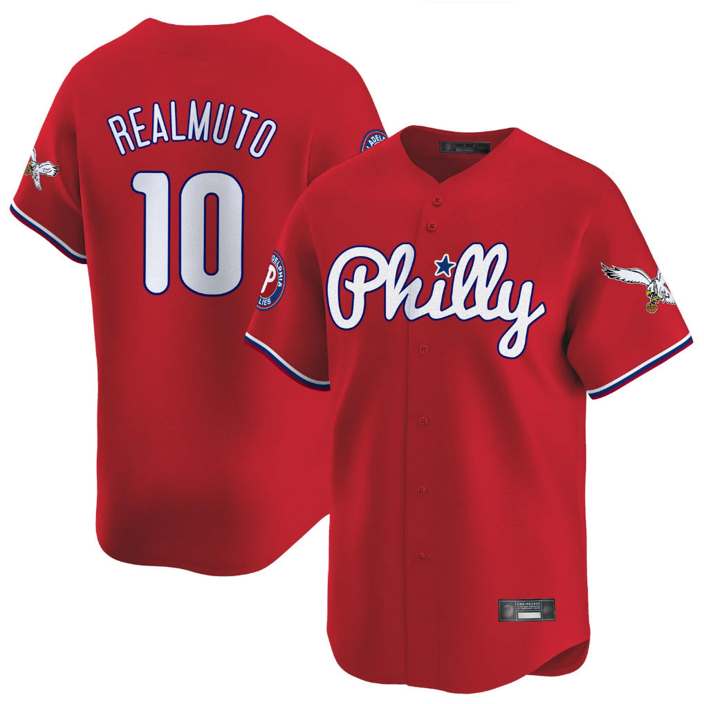 P.Phillies #10 J.T. Realmuto Player Red Phillies & Eagles Vapor Premier Limited Stitched Jerseys
