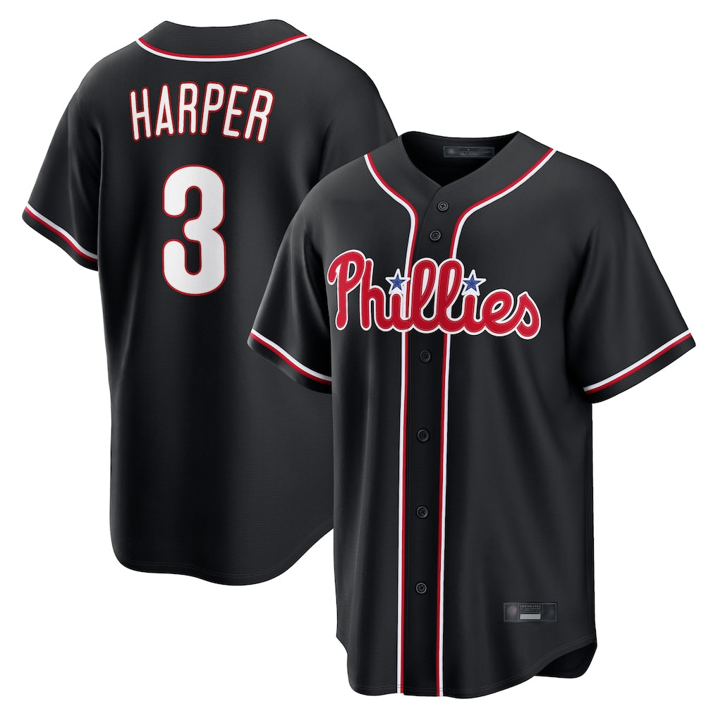 P.Phillies #3 Bryce Harper Player Black Fashion Out Home Game Stitched Jerseys