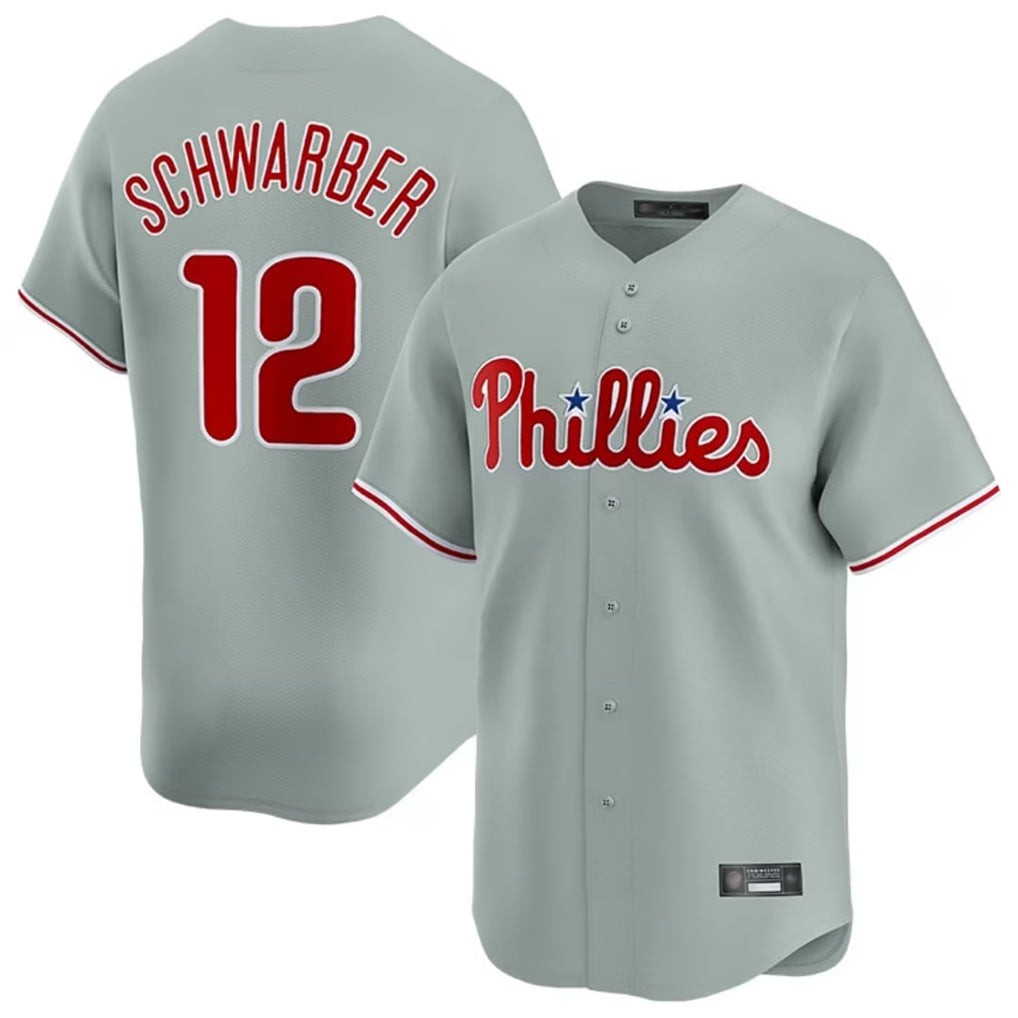 P.Phillies #12 Kyle Schwarber Player Gray Home Limited Stitched Jerseys