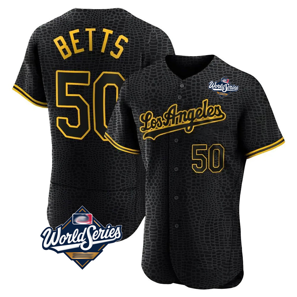 LA.Dodgers #50 Mookie Betts Player Black World Series Snake Skin City Limited Elite Home Gdoa Stitched Jerseys