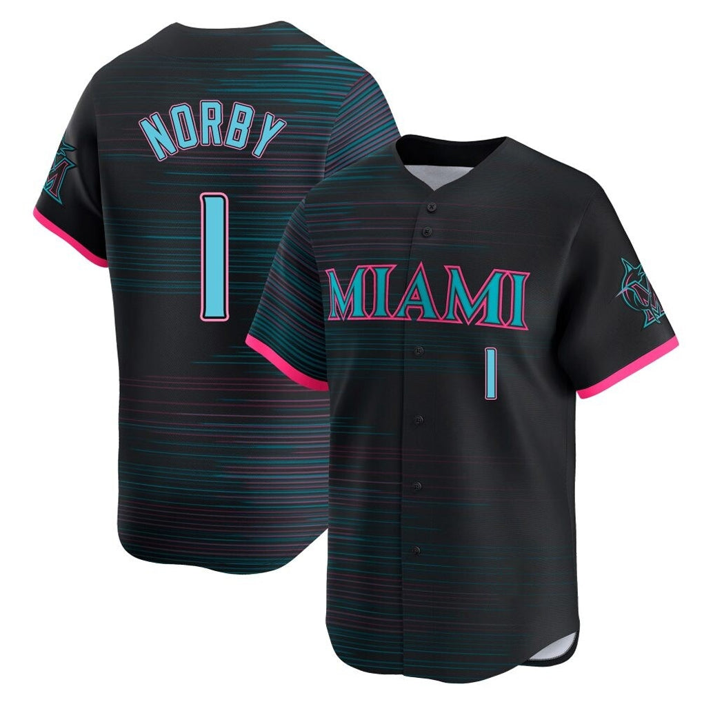 M.Marlins #1 Connor Norby Player Black City Connect Home Limited Gdoa Stitched Jerseys