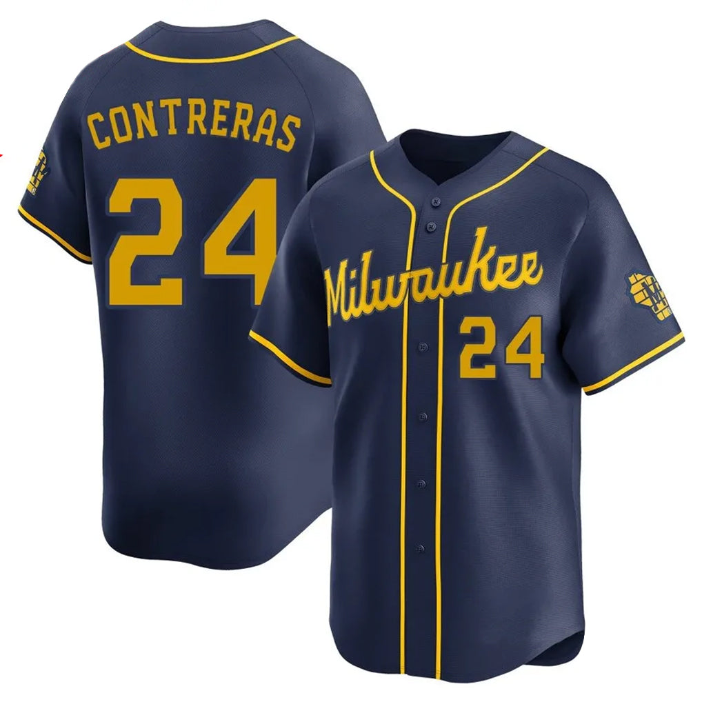 M.Brewers #24 William Contreras Player Navy Home Limited Gdoa Stitched Jerseys