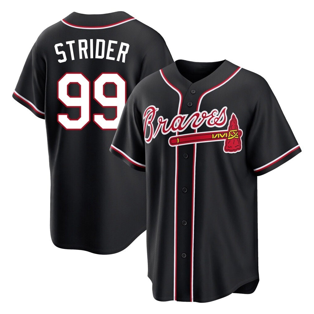 A.Braves #99 Spencer Strider Player Black Fashion Out Game Gdoa Stitched Jerseys