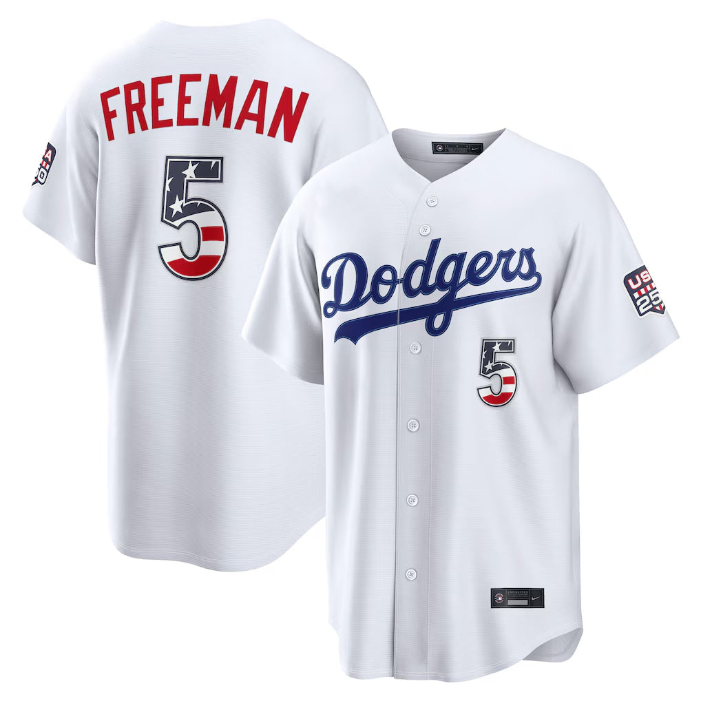 LA.Dodgers #5 Freddie Freeman Player White USA 250 Fourth of July Limited Home Game Gdoa250Ys Stitched Jerseys
