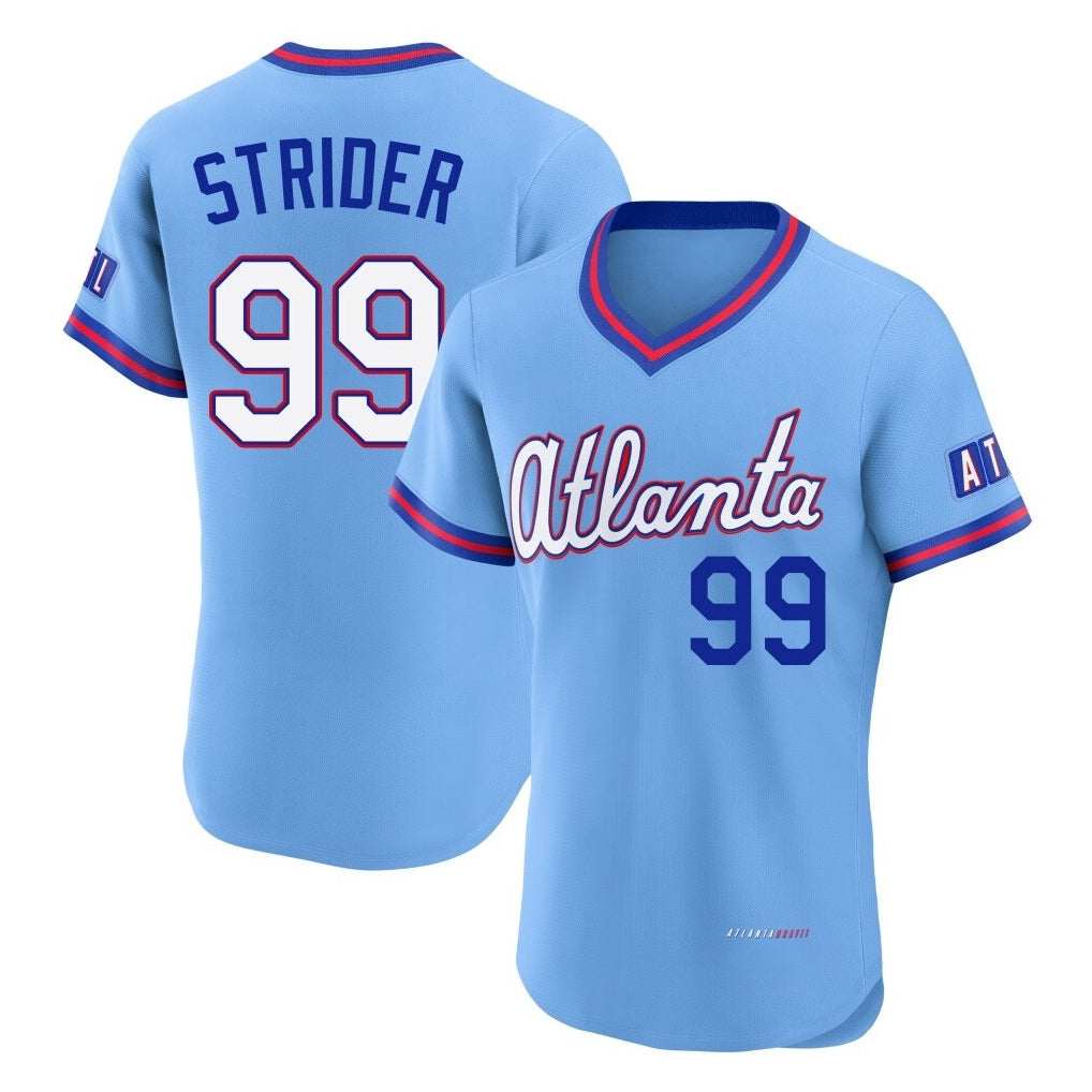 A.Braves #99 Spencer Strider Player Powder Blue 2026 City Connect T-shirt Limited Elite Home Game Gdoa Stitched Jerseys
