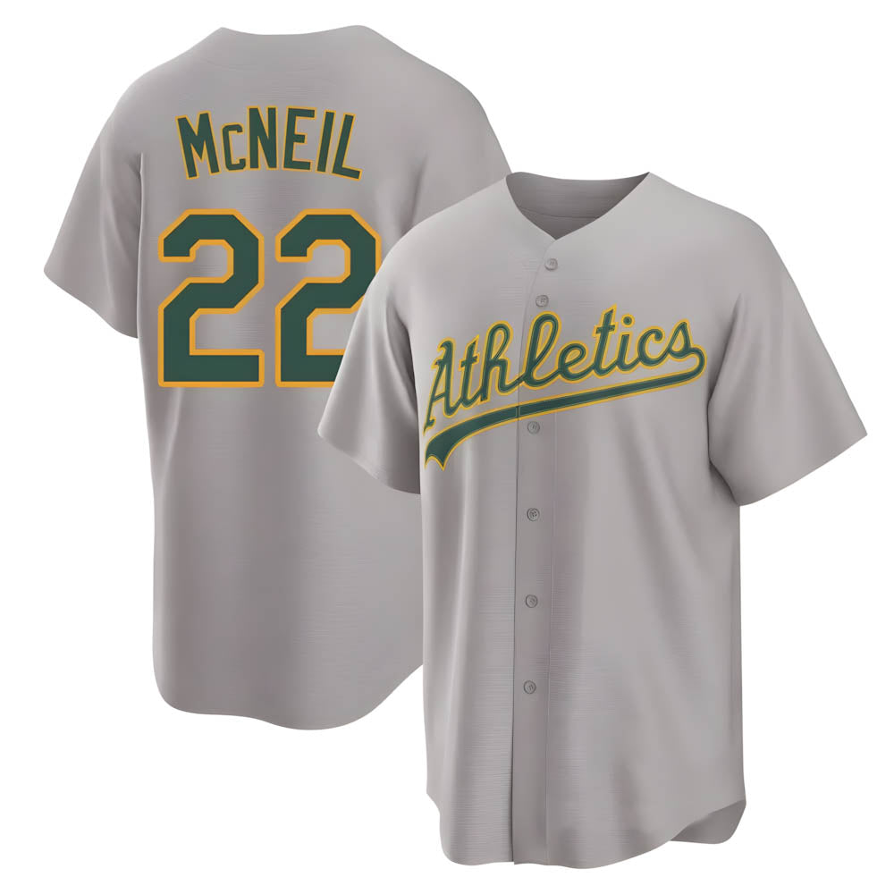 Athletics #22 Jeff McNeil player Gray Replica Away Stitched Jersey