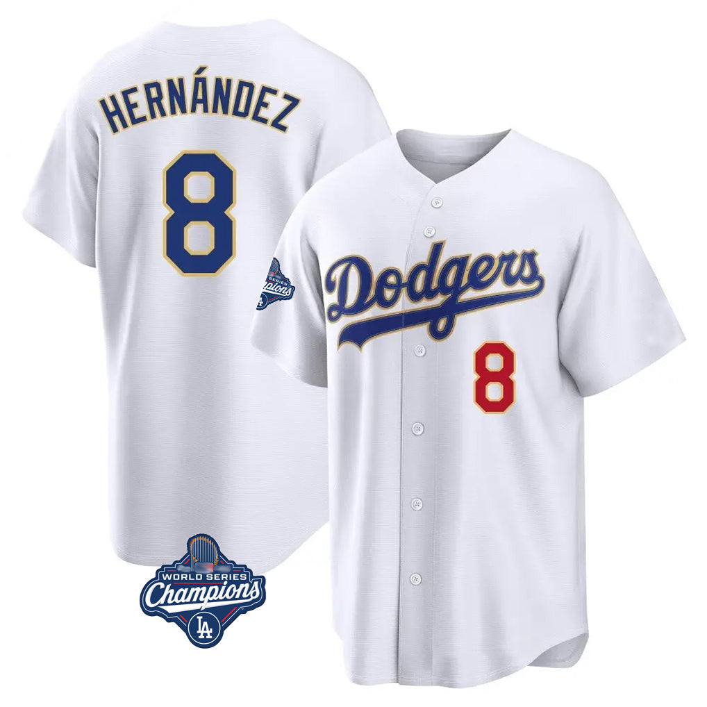 LA.Dodgers #8 Enrique Hern¨¢ndez Player Gold White World Series Meet 2026 Collection Stadium Limited Gdoa Stitched Jerseys