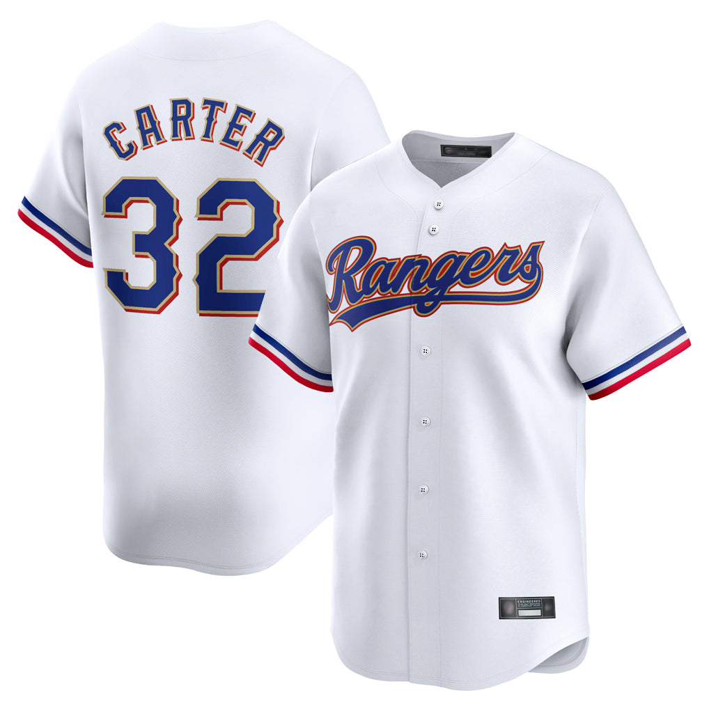 T.Rangers #32 Evan Carter Player Gold Collection Limited Edition White Stitched Jerseys