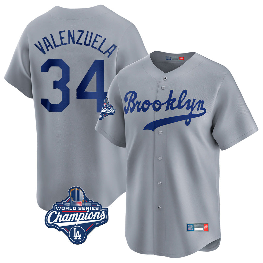LA.Dodgers #34 Fernando Valenzuela Player Gray World Series Meet Game Limited Home Gdoa Stitched Jerseys