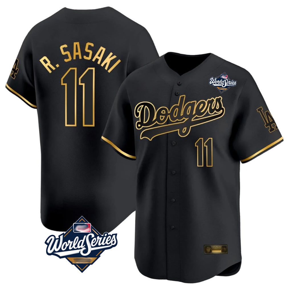 LA.Dodgers #11 Roki Sasaki Player Black Gold World Series Limited Home Gdoa Stitched Jerseys