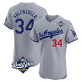 LA.Dodgers #34 Fernando Valenzuela Player Gray World Series Limited Elite Home Gdoa Stitched Jerseys