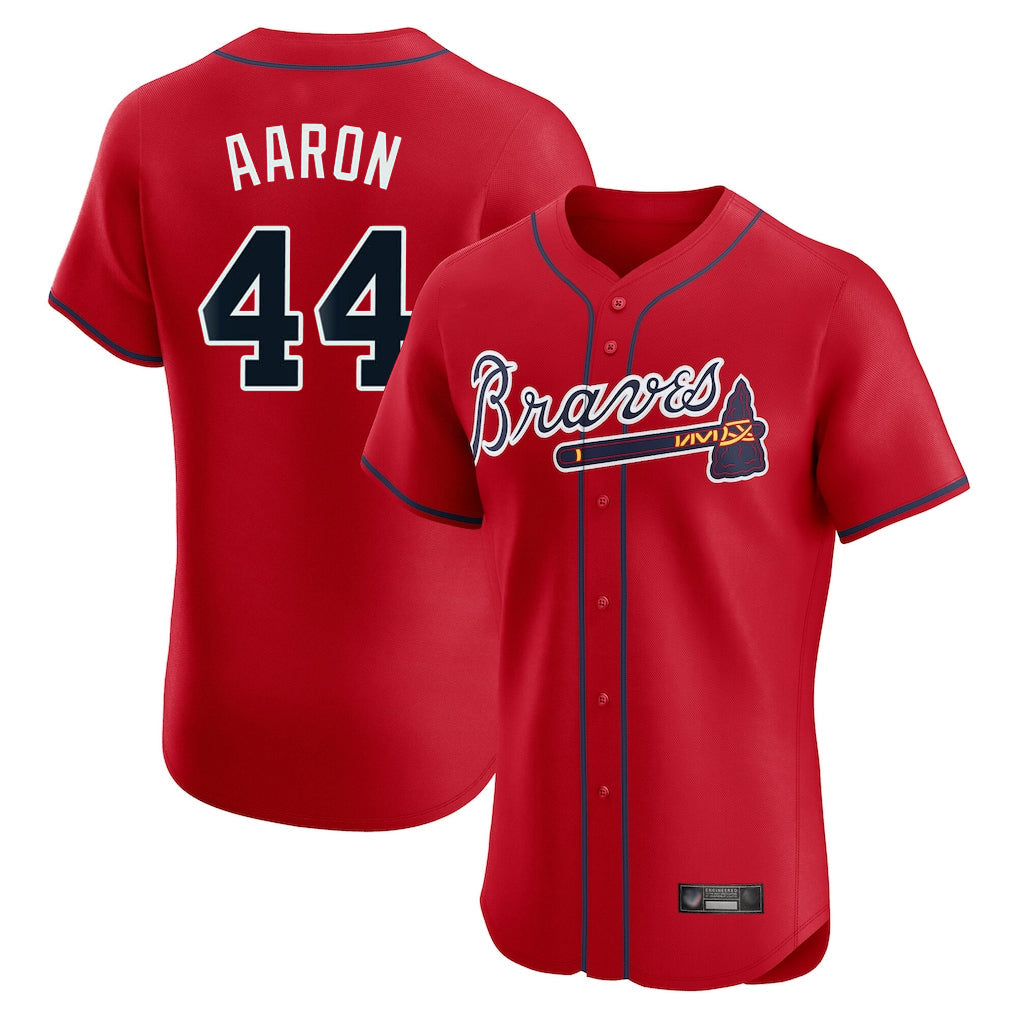A.Braves #44 Hank Aaron Player Red Limited Elite Home Game Gdoa Stitched Jerseys