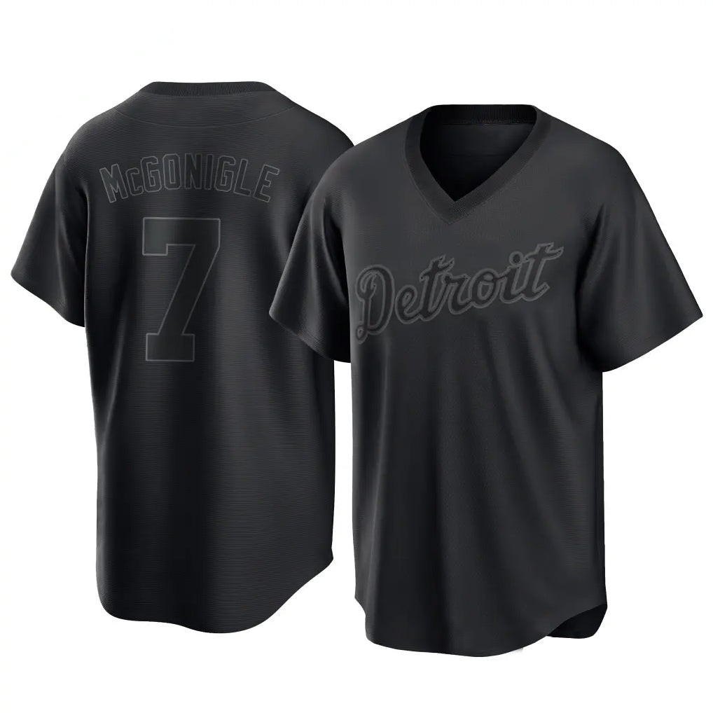 D.Tigers #7 Kevin McGonigle Player Black T-shirt Home Game Gdoa Stitched Jerseys