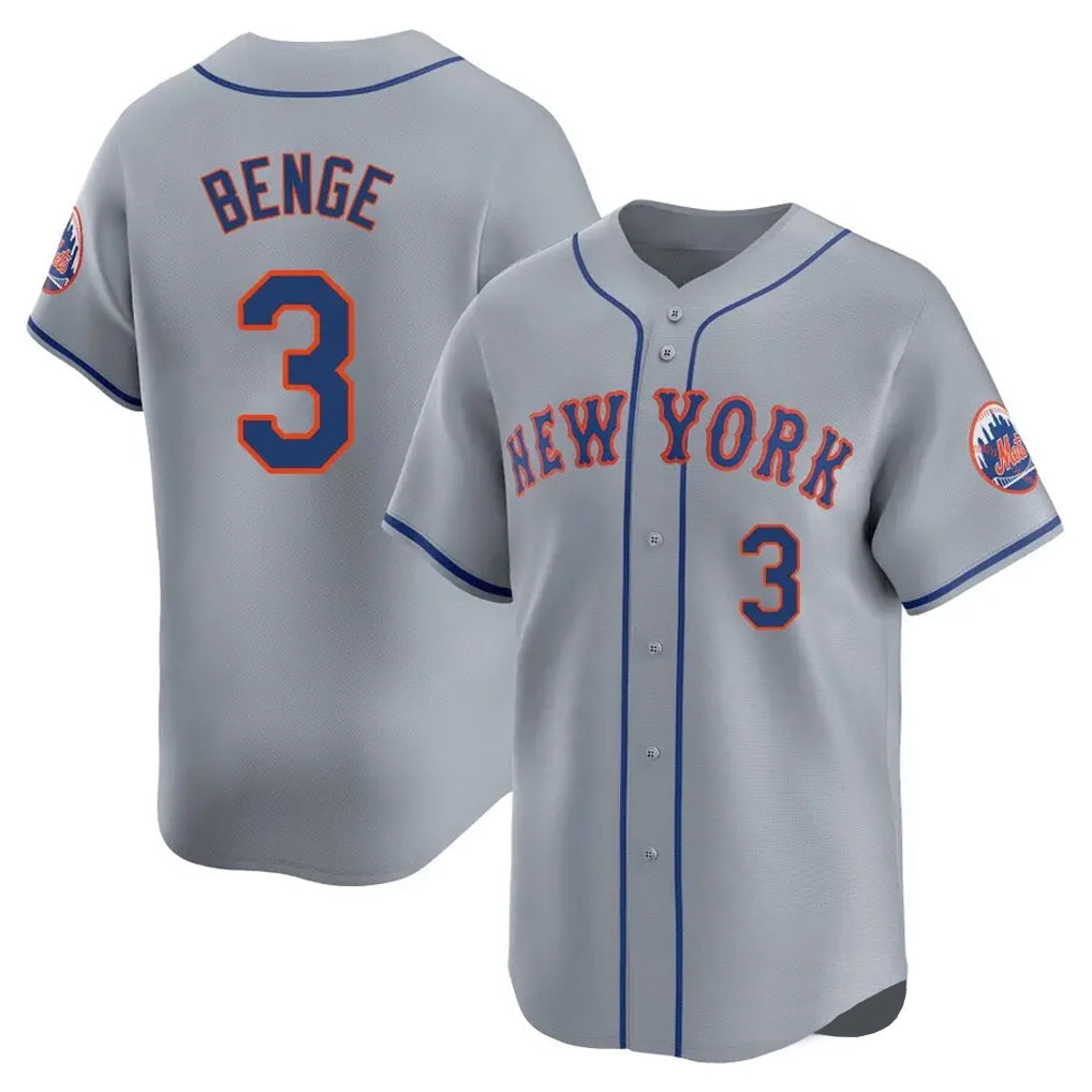 NY.Mets #3 Carson Benge Player Gray Road Limited Home Gdoa Stitched Jerseys
