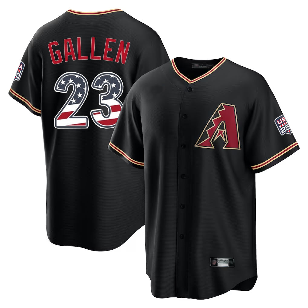 A.Diamondbacks #23 Zac Gallen Player Black USA 250 Fourth of July Game Home Gdoa250Ys Stitched Jerseys