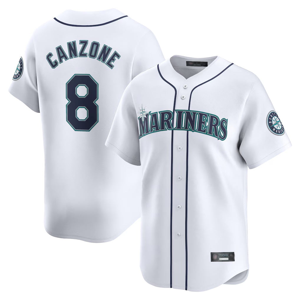 S.Mariners #8 Dominic Canzone Player White Home Limited Stitched Jerseys