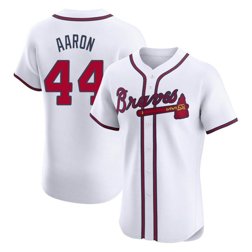 A.Braves #44 Hank Aaron Player White Limited Elite Home Game Gdoa Stitched Jerseys