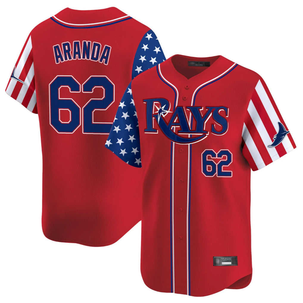 T.Bay Rays #62 Jonathan Aranda Player Red 2025 Independence Day Vapor Premier Limited Stitched Jerseys