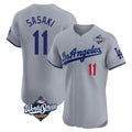 LA.Dodgers #11 Roki Sasaki Player Gray World Series Limited Elite Home Gdoa Stitched Jerseys