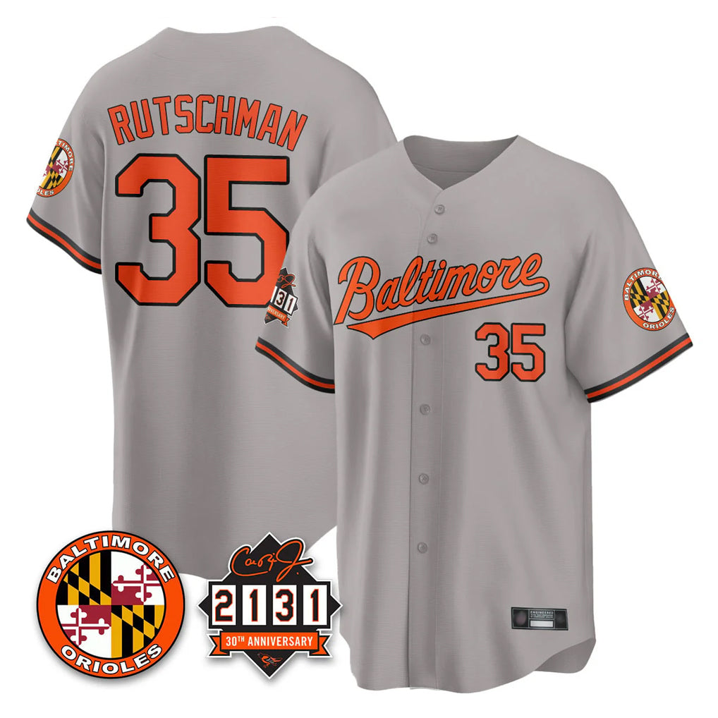 B.Orioles #35 Adley Rutschman Player Gray 30th Anniversary of 2131 Home Game Gdoa Stitched Jerseys