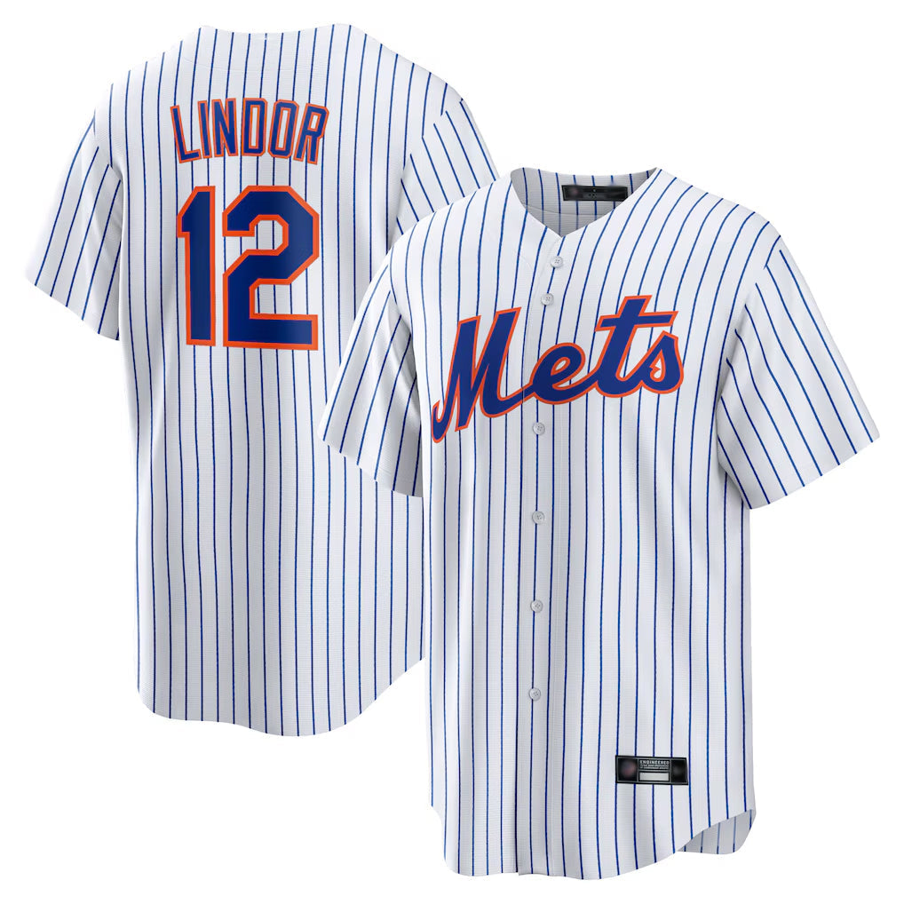 NY.Mets #12 Francisco Lindor Player White Home Game Gdoa Stitched Jerseys