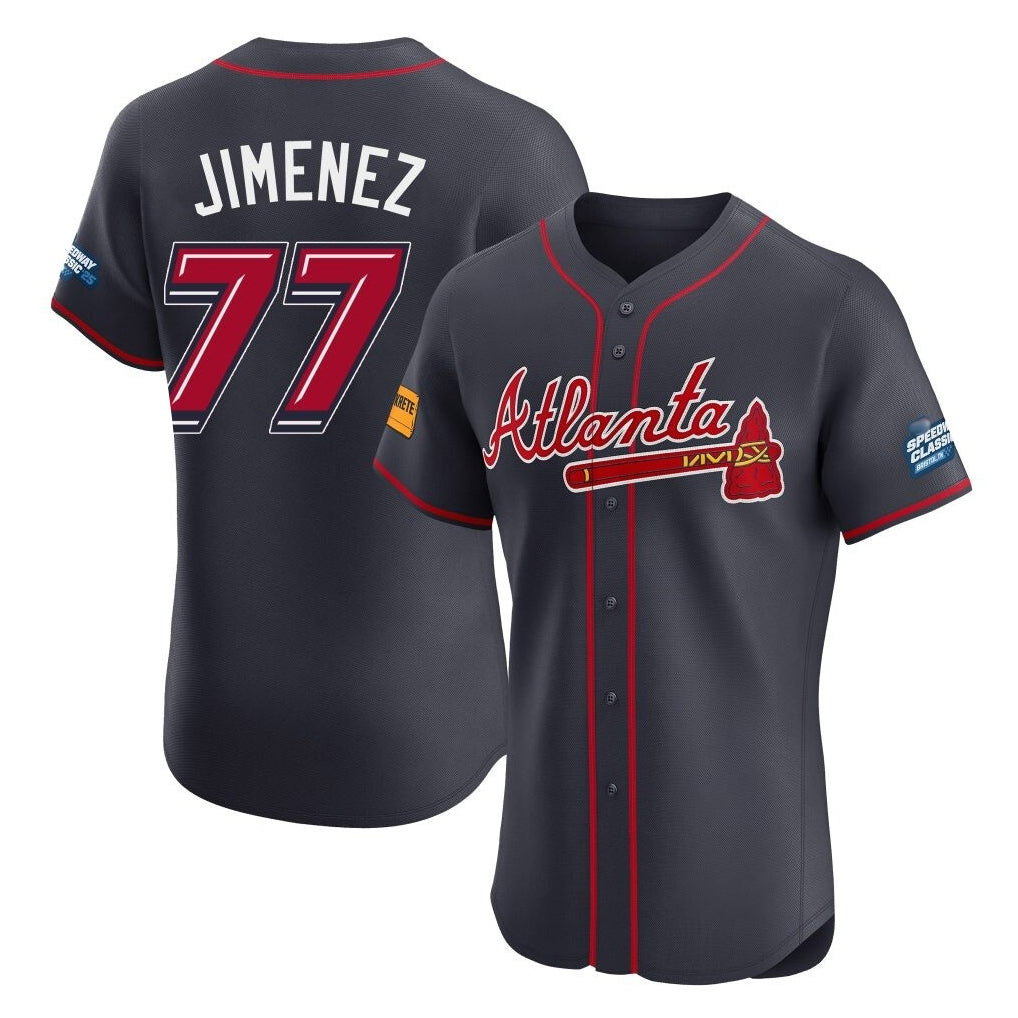 A.Braves #77 Joe Jimenez Player Navy 2025 Speedway Classic Limited Elite Home Game Gdoa Stitched Jerseys