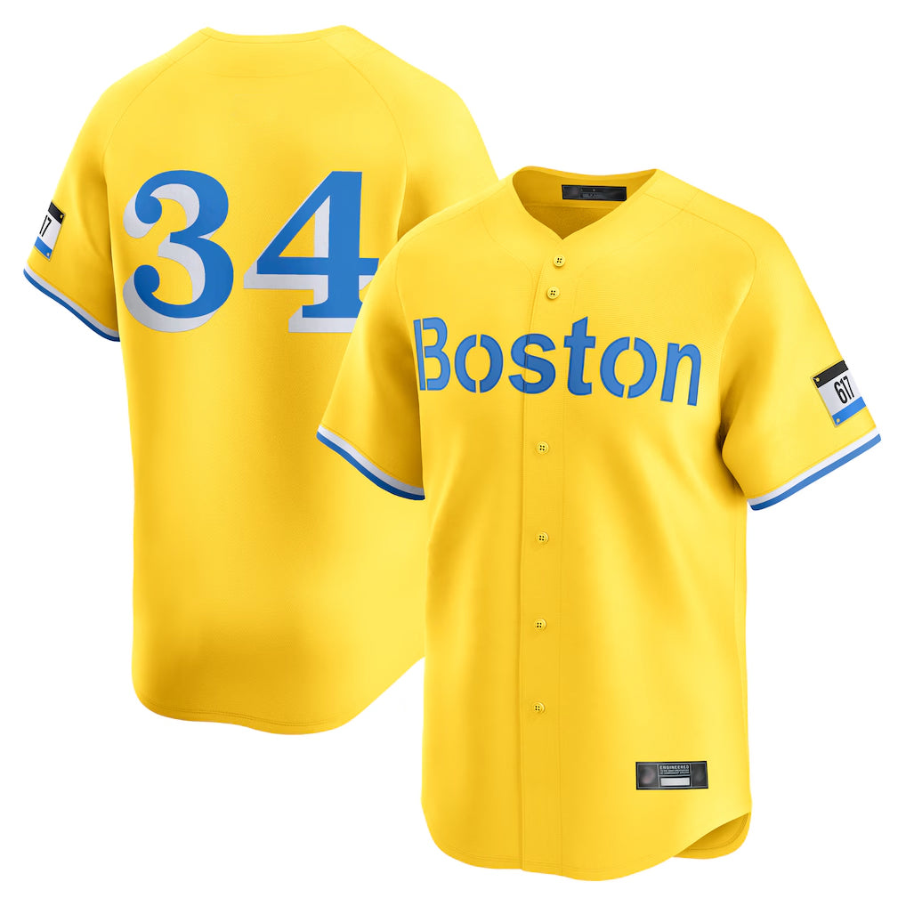 B.Red Sox #34 David Ortiz Player Yellow Limited Home Game Gdoa Stitched Jerseys