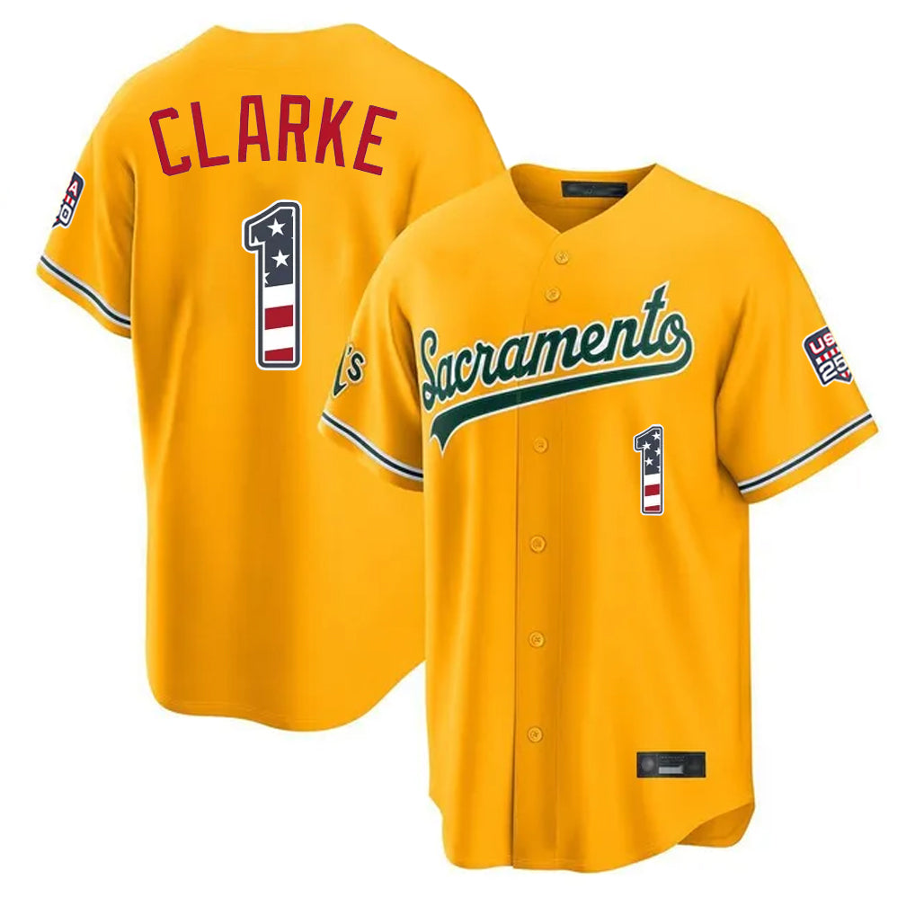 Athletics #1 Denzel Clarke Player Gold USA 250 Fourth of July Home Game Gdoa250Ys Stitched Jerseys