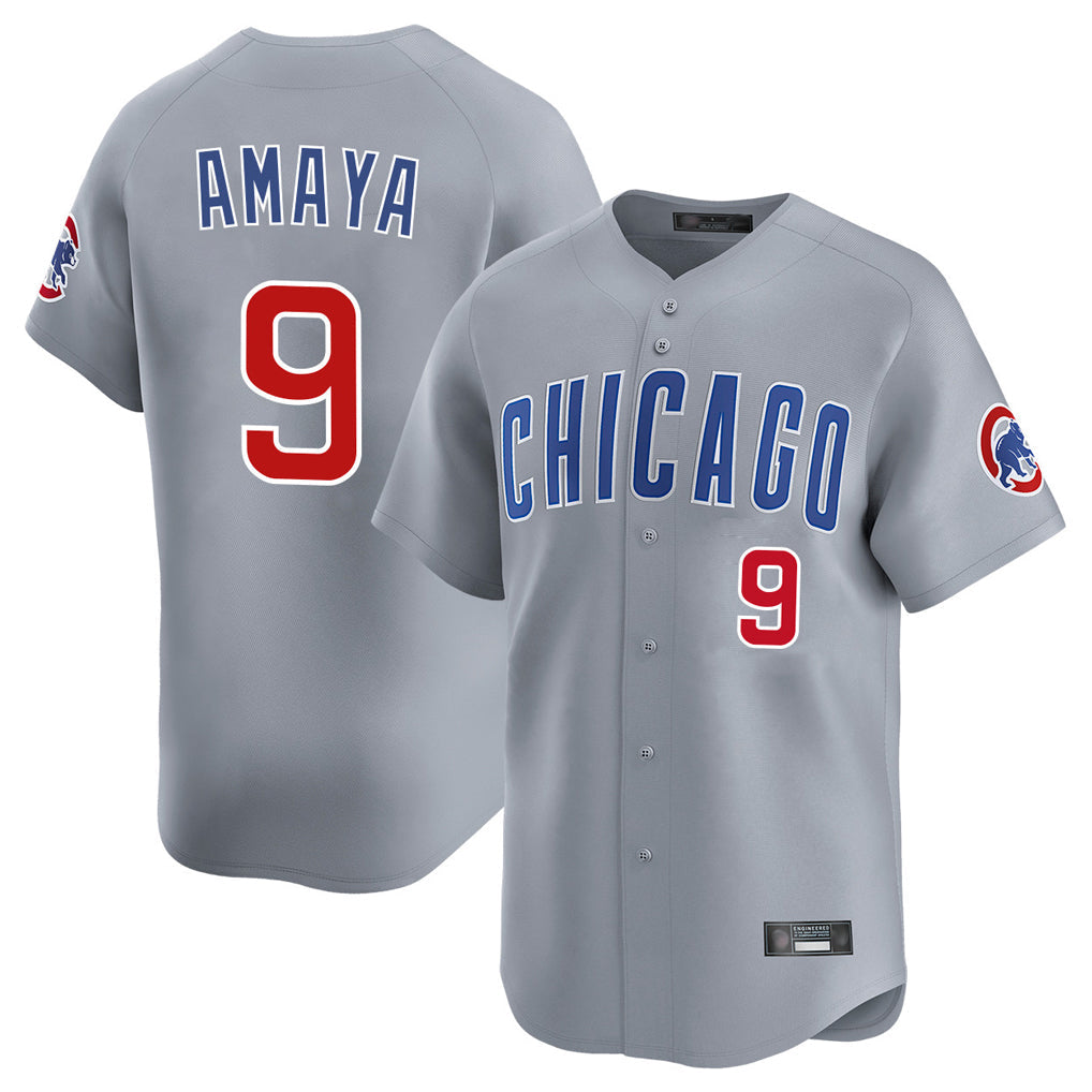 C.Cubs #9 Miguel Amaya Player Gray Road Limited Home Gdoa Stitched Jerseys