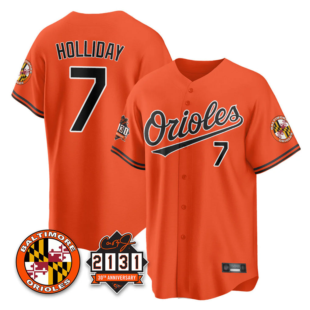 B.Orioles #7 Jackson Holliday Player Orange 30th Anniversary of 2131 Home Game Gdoa Stitched Jerseys