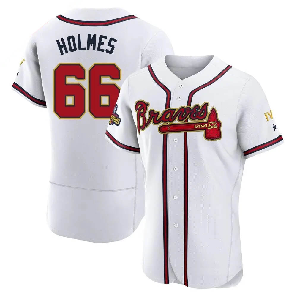 A.Braves #66 Grant Holmes Player White&Gold Authentic Program Stitched Jerseys