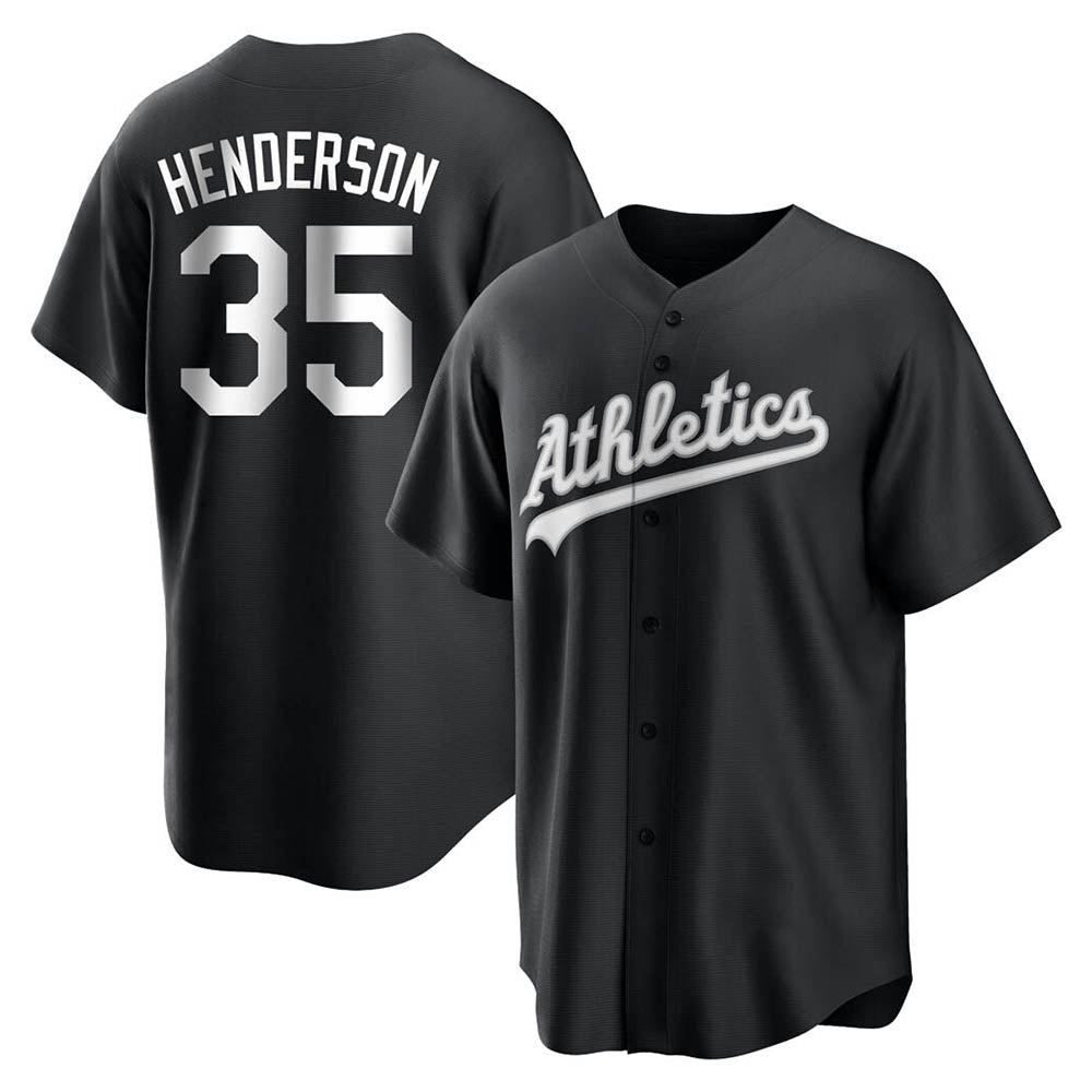 Athletics #35 Rickey Henderson Player Black&White Replica Stitched Jersey