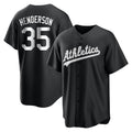 Athletics #35 Rickey Henderson Player Black&White Replica Stitched Jersey