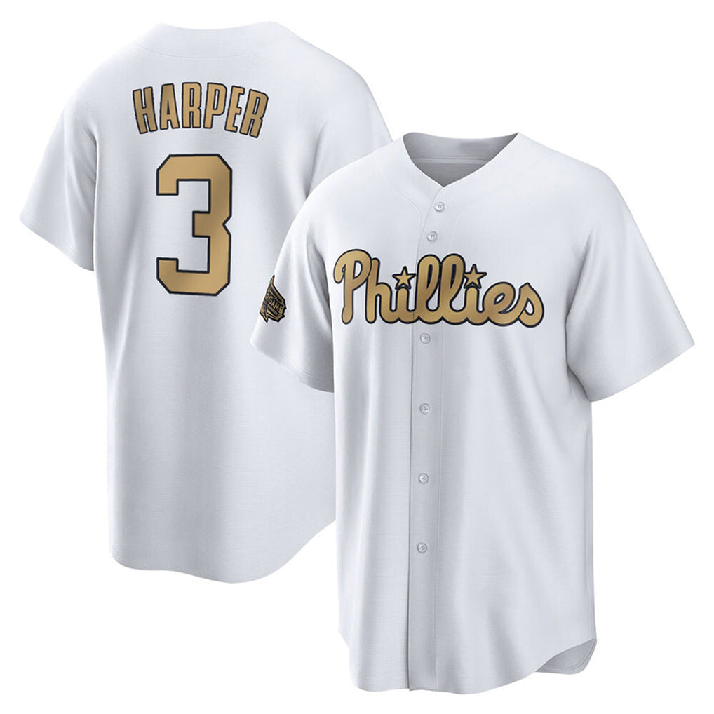 P.Phillies #3 Bryce Harper Player Gold All-Star Home Game Stitched Jerseys