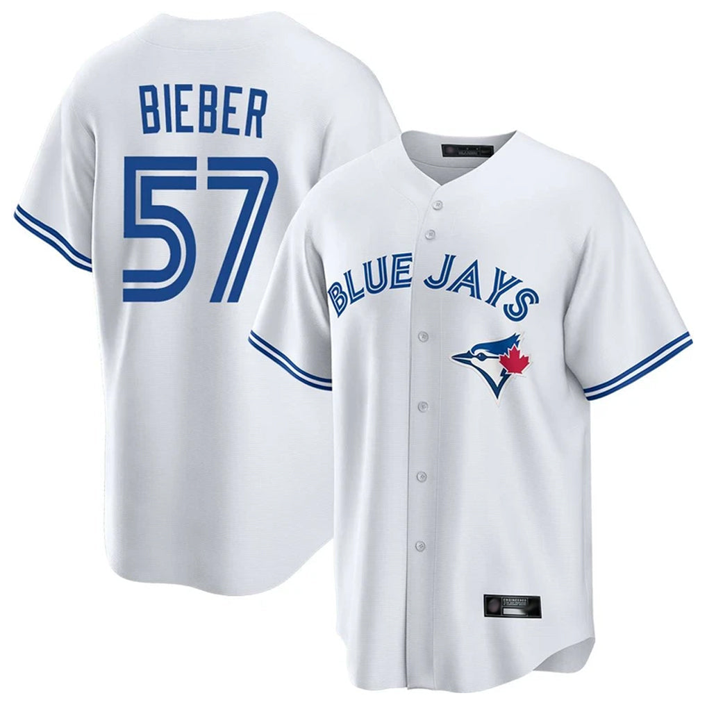 T.Blue Jays #57 Shane Bieber Player White Game Stitched Jerseys