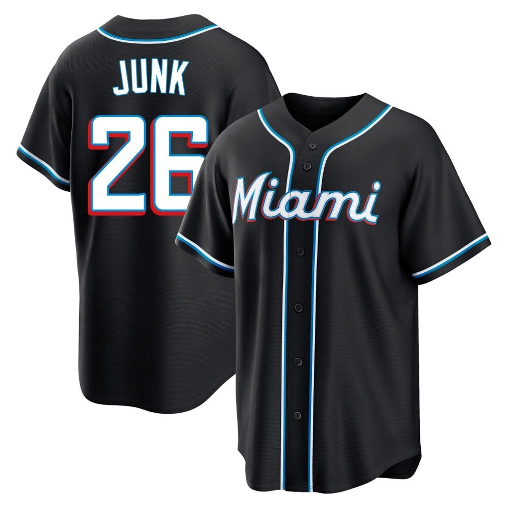 M.Marlins #26 Janson Junk Player Black Fashion Out Home Game Gdoa Stitched Jerseys